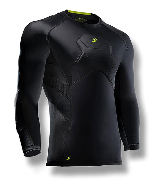 a black jersey/bodywear with padded protection for futsal goalkeepers